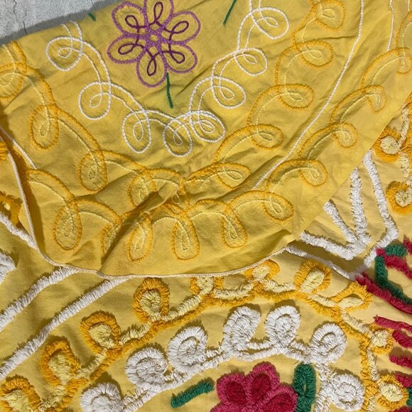 Vintage Boho Hippie Chic Yellow Chenille Peacock Bedspread King - Picture 5 of 5